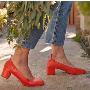 EVERLANE The Day Heel Red Ballet Flat Shoe Italian Leather Round Toe Heel 7 work